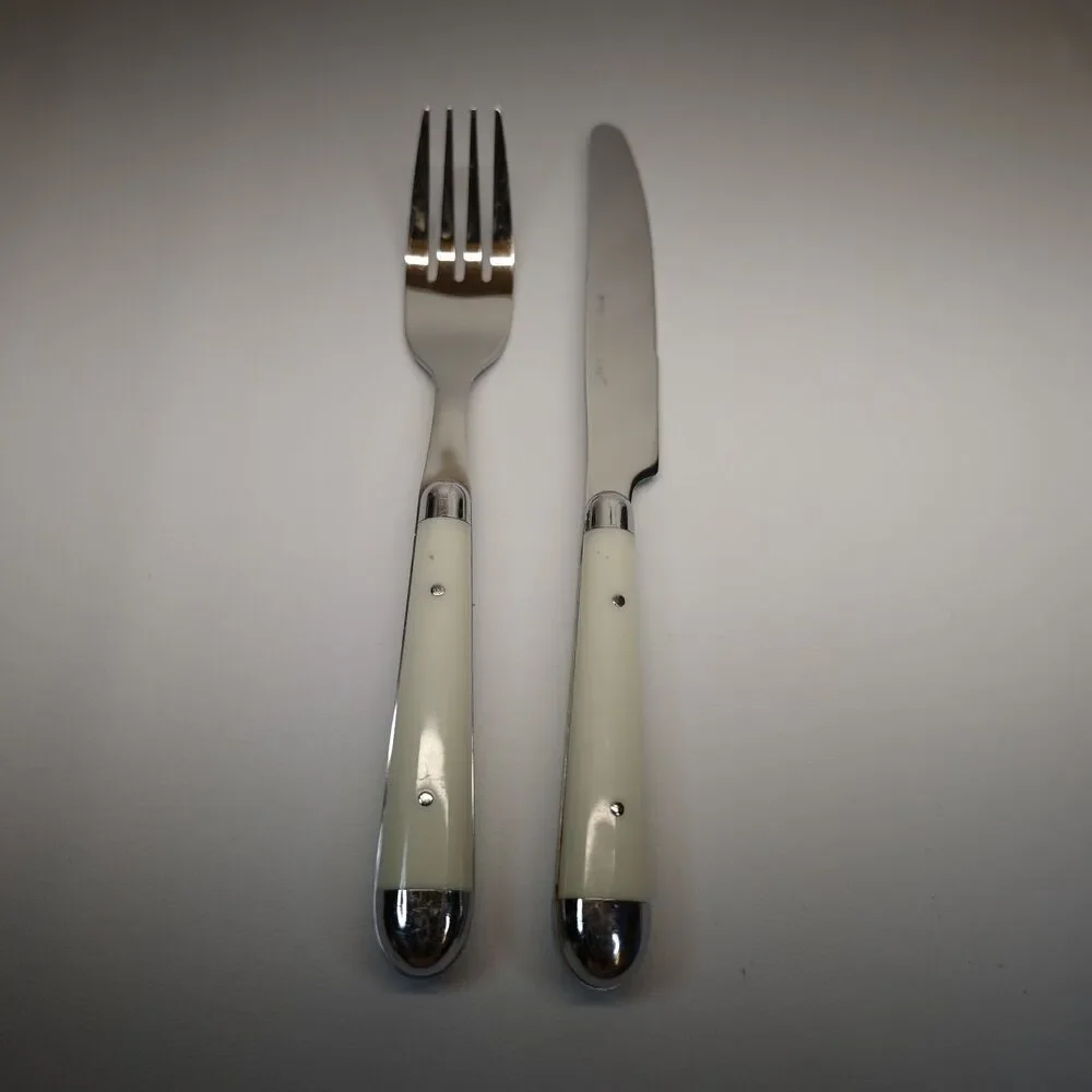 Jean Dubost Pantry White Flatware Fork & Knife Set Stainless Replacement Pieces